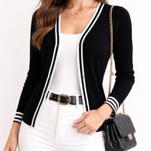 GEORGE stretch vintage basic black sweater with white stripes XS